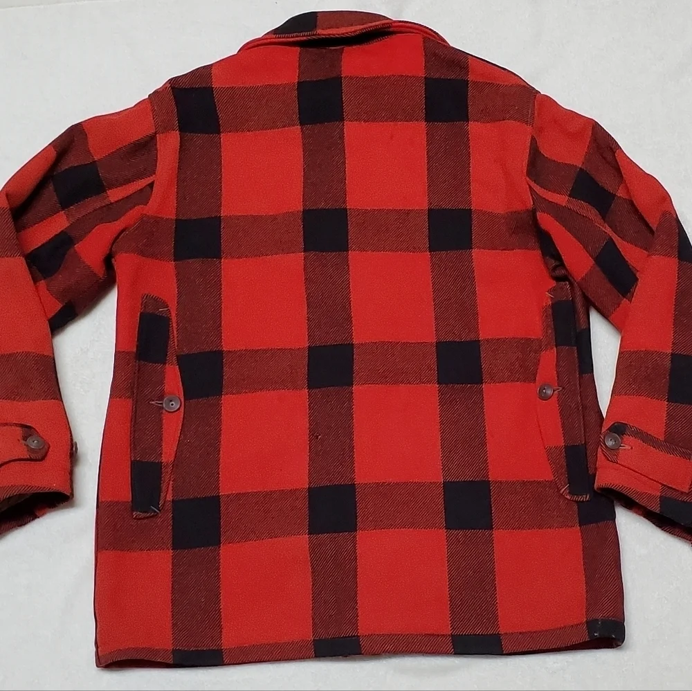 40s-50s Vintage Woolrich Woolen Mills Mackinaw Red Plaid Wool Hunting Jacket 42 - Picture 11 of 16